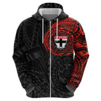 Personalized St Kilda Saints Polynesian Zip Hoodie Tribal Chest and Sleeve Tattoo Heritage Warrior