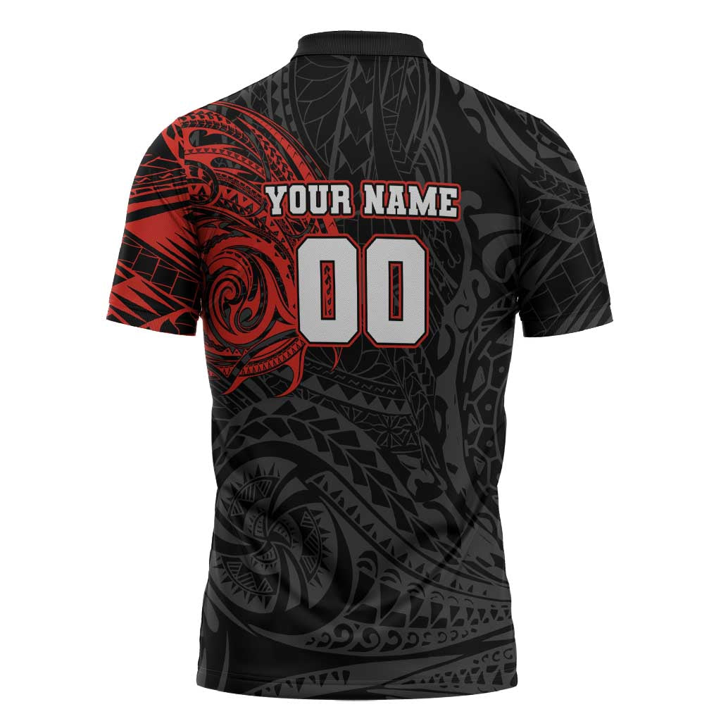 Personalized St Kilda Saints Polynesian Zipper Polo Shirt Tribal Chest and Sleeve Tattoo Heritage Warrior