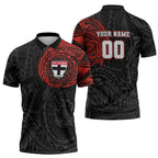 Personalized St Kilda Saints Polynesian Zipper Polo Shirt Tribal Chest and Sleeve Tattoo Heritage Warrior