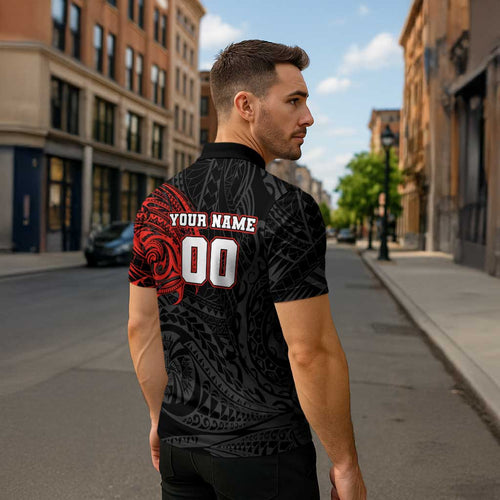 Personalized St Kilda Saints Polynesian Zipper Polo Shirt Tribal Chest and Sleeve Tattoo Heritage Warrior
