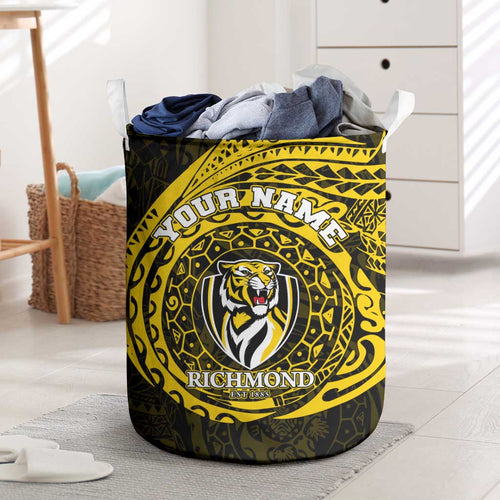 Personalized Richmond Tigers Polynesian Laundry Basket Tribal Chest and Sleeve Tattoo Heritage Warrior