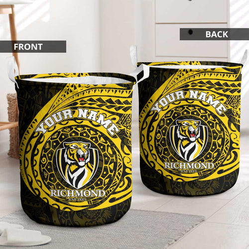 Personalized Richmond Tigers Polynesian Laundry Basket Tribal Chest and Sleeve Tattoo Heritage Warrior