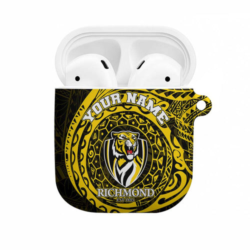 Personalized Richmond Tigers Polynesian AirPods Case Tribal Chest and Sleeve Tattoo Heritage Warrior