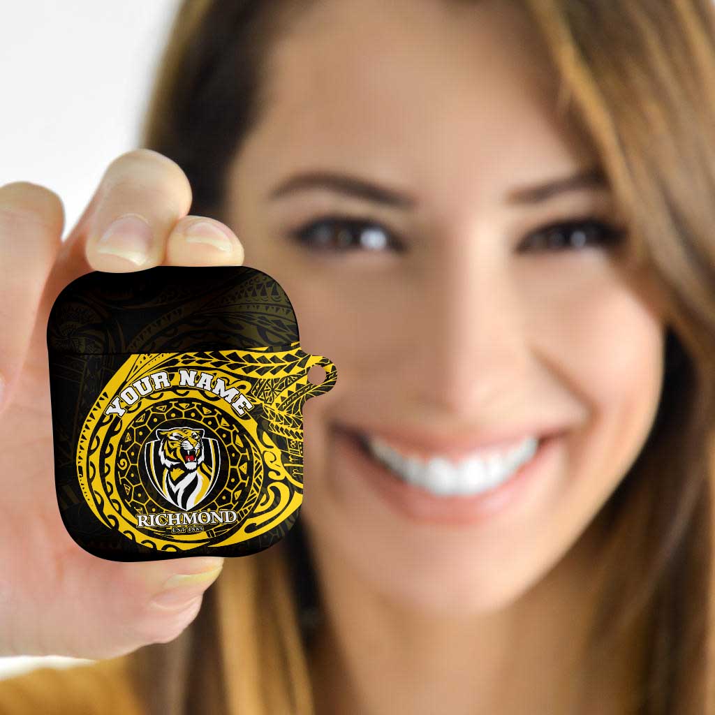 Personalized Richmond Tigers Polynesian AirPods Case Tribal Chest and Sleeve Tattoo Heritage Warrior
