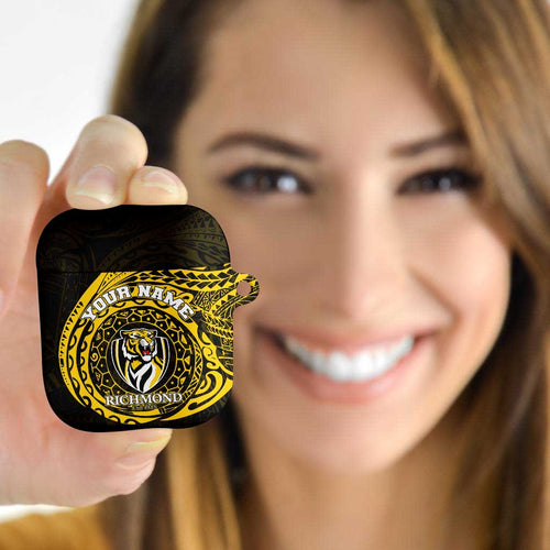 Personalized Richmond Tigers Polynesian AirPods Case Tribal Chest and Sleeve Tattoo Heritage Warrior