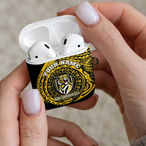 Personalized Richmond Tigers Polynesian AirPods Case Tribal Chest and Sleeve Tattoo Heritage Warrior