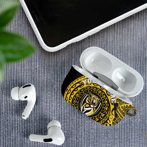 Personalized Richmond Tigers Polynesian AirPods Case Tribal Chest and Sleeve Tattoo Heritage Warrior