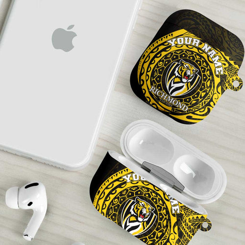 Personalized Richmond Tigers Polynesian AirPods Case Tribal Chest and Sleeve Tattoo Heritage Warrior