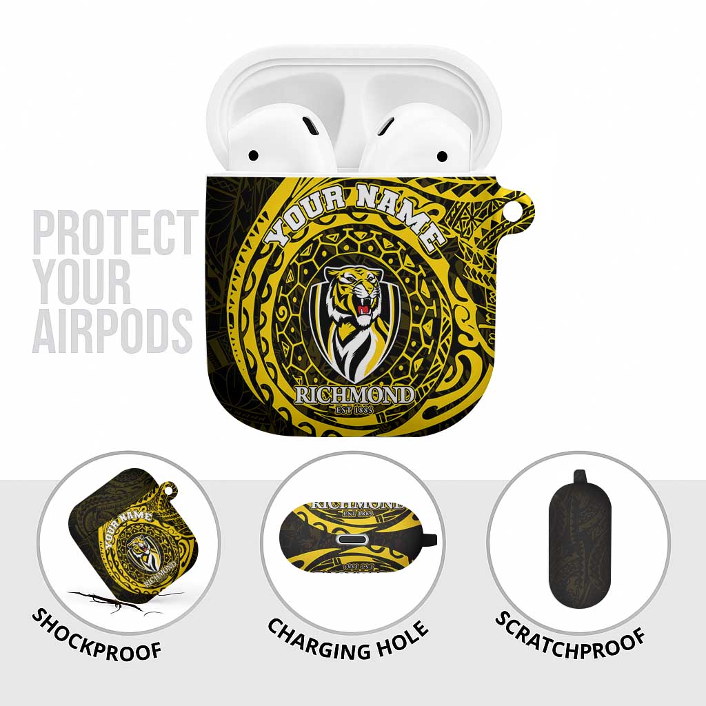 Personalized Richmond Tigers Polynesian AirPods Case Tribal Chest and Sleeve Tattoo Heritage Warrior