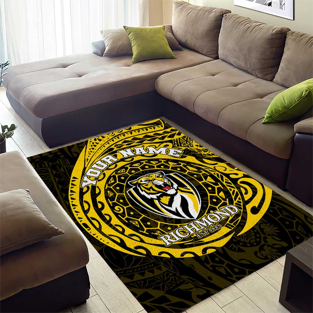 Personalized Richmond Tigers Polynesian Area Rug Tribal Chest and Sleeve Tattoo Heritage Warrior