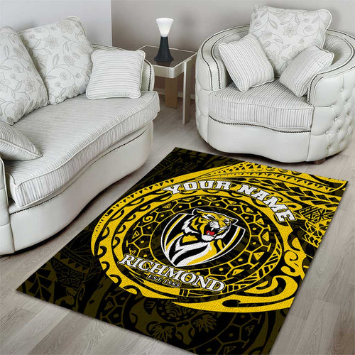 Personalized Richmond Tigers Polynesian Area Rug Tribal Chest and Sleeve Tattoo Heritage Warrior