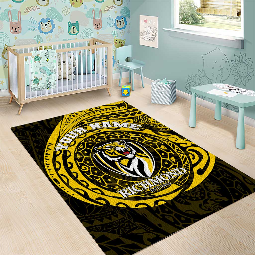 Personalized Richmond Tigers Polynesian Area Rug Tribal Chest and Sleeve Tattoo Heritage Warrior