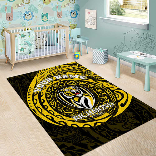 Personalized Richmond Tigers Polynesian Area Rug Tribal Chest and Sleeve Tattoo Heritage Warrior