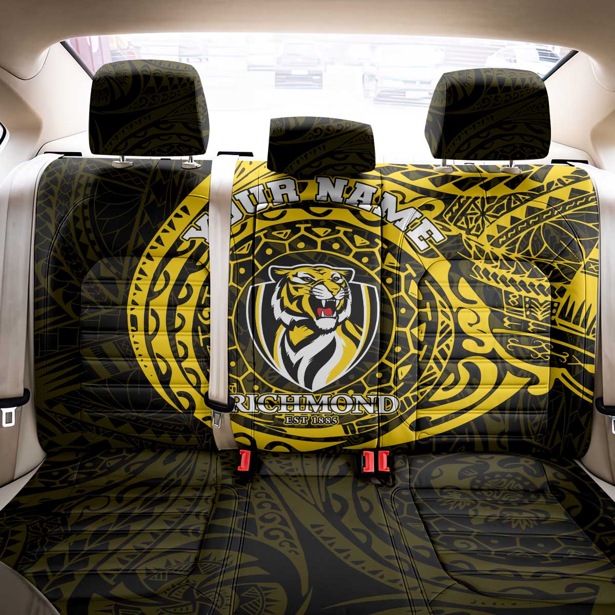 Personalized Richmond Tigers Polynesian Back Car Seat Cover Tribal Chest and Sleeve Tattoo Heritage Warrior