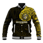 Personalized Richmond Tigers Polynesian Baseball Jacket Tribal Chest and Sleeve Tattoo Heritage Warrior