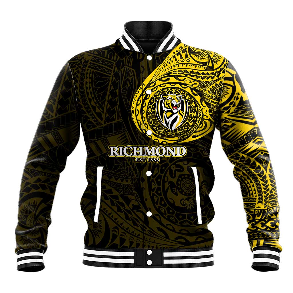 Personalized Richmond Tigers Polynesian Baseball Jacket Tribal Chest and Sleeve Tattoo Heritage Warrior
