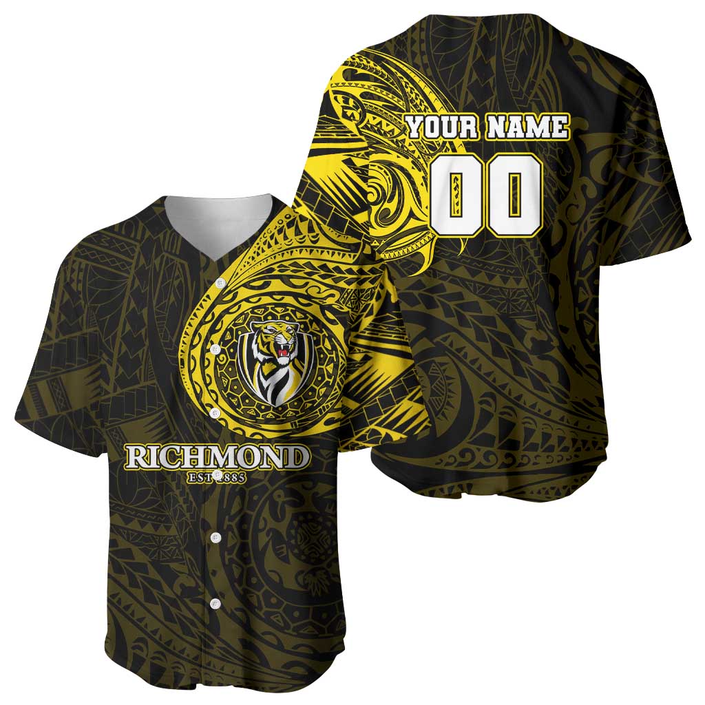 Personalized Richmond Tigers Polynesian Baseball Jersey Tribal Chest and Sleeve Tattoo Heritage Warrior