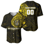 Personalized Richmond Tigers Polynesian Baseball Jersey Tribal Chest and Sleeve Tattoo Heritage Warrior