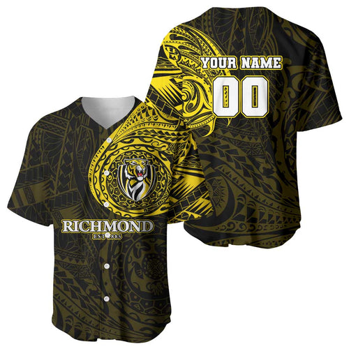 Personalized Richmond Tigers Polynesian Baseball Jersey Tribal Chest and Sleeve Tattoo Heritage Warrior