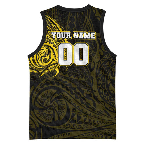 Personalized Richmond Tigers Polynesian Basketball Jersey Tribal Chest and Sleeve Tattoo Heritage Warrior