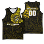 Personalized Richmond Tigers Polynesian Basketball Jersey Tribal Chest and Sleeve Tattoo Heritage Warrior
