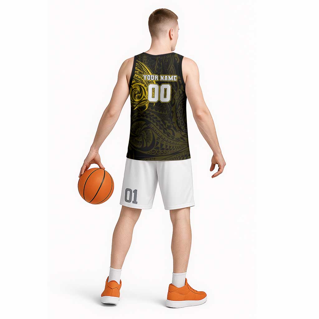 Personalized Richmond Tigers Polynesian Basketball Jersey Tribal Chest and Sleeve Tattoo Heritage Warrior