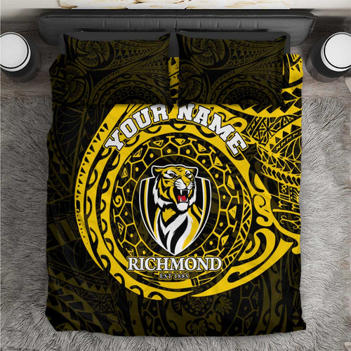 Personalized Richmond Tigers Polynesian Bedding Set Tribal Chest and Sleeve Tattoo Heritage Warrior