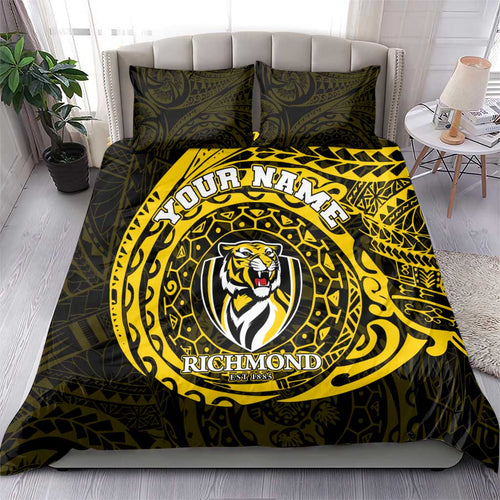 Personalized Richmond Tigers Polynesian Bedding Set Tribal Chest and Sleeve Tattoo Heritage Warrior