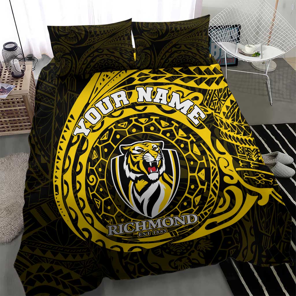 Personalized Richmond Tigers Polynesian Bedding Set Tribal Chest and Sleeve Tattoo Heritage Warrior