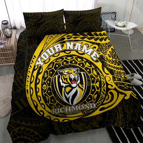 Personalized Richmond Tigers Polynesian Bedding Set Tribal Chest and Sleeve Tattoo Heritage Warrior