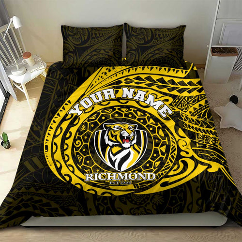 Personalized Richmond Tigers Polynesian Bedding Set Tribal Chest and Sleeve Tattoo Heritage Warrior