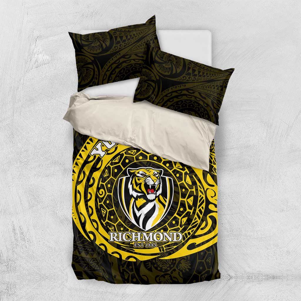 Personalized Richmond Tigers Polynesian Bedding Set Tribal Chest and Sleeve Tattoo Heritage Warrior