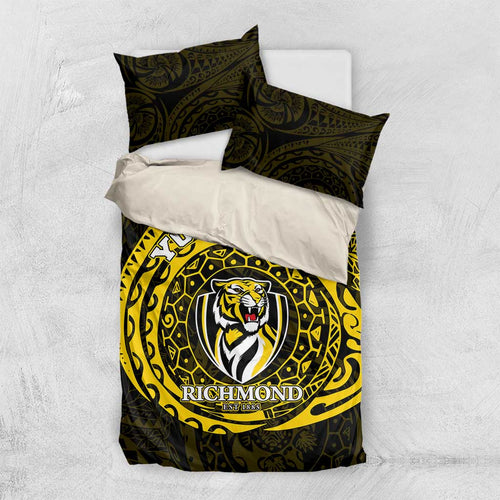 Personalized Richmond Tigers Polynesian Bedding Set Tribal Chest and Sleeve Tattoo Heritage Warrior