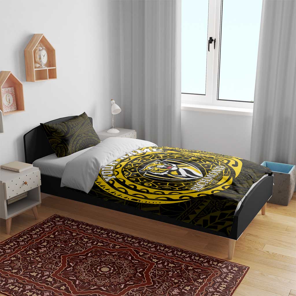 Personalized Richmond Tigers Polynesian Bedding Set Tribal Chest and Sleeve Tattoo Heritage Warrior