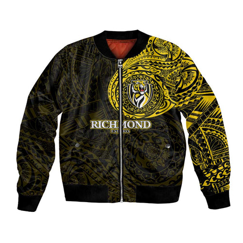 Personalized Richmond Tigers Polynesian Bomber Jacket Tribal Chest and Sleeve Tattoo Heritage Warrior