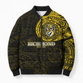 Personalized Richmond Tigers Polynesian Bomber Puffer Jacket Tribal Chest and Sleeve Tattoo Heritage Warrior