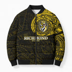 Personalized Richmond Tigers Polynesian Bomber Puffer Jacket Tribal Chest and Sleeve Tattoo Heritage Warrior