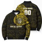 Personalized Richmond Tigers Polynesian Bomber Puffer Jacket Tribal Chest and Sleeve Tattoo Heritage Warrior