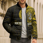 Personalized Richmond Tigers Polynesian Bomber Puffer Jacket Tribal Chest and Sleeve Tattoo Heritage Warrior