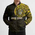 Personalized Richmond Tigers Polynesian Bomber Puffer Jacket Tribal Chest and Sleeve Tattoo Heritage Warrior