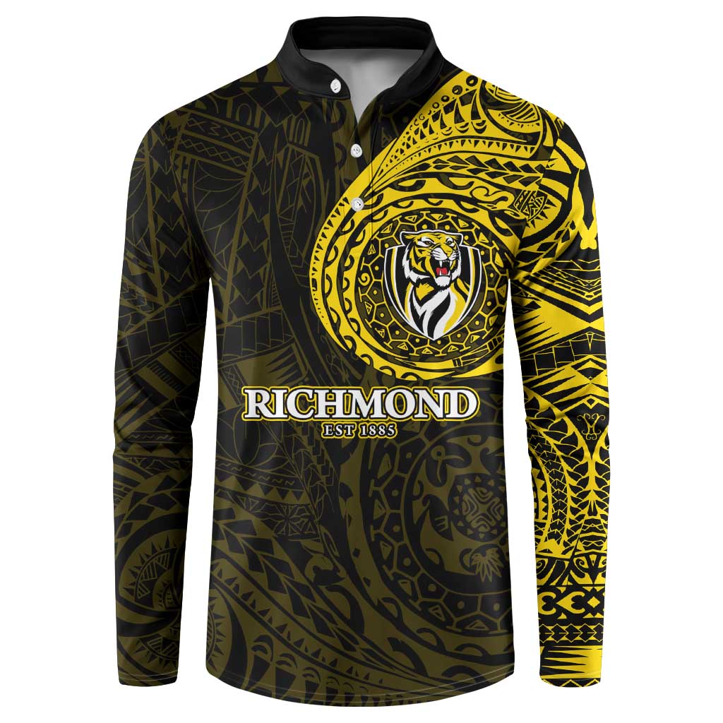 Personalized Richmond Tigers Polynesian Button Sweatshirt Tribal Chest and Sleeve Tattoo Heritage Warrior