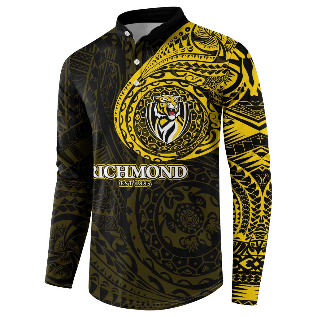 Personalized Richmond Tigers Polynesian Button Sweatshirt Tribal Chest and Sleeve Tattoo Heritage Warrior