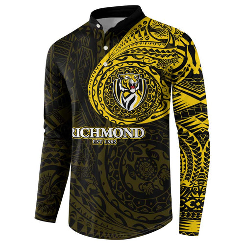Personalized Richmond Tigers Polynesian Button Sweatshirt Tribal Chest and Sleeve Tattoo Heritage Warrior