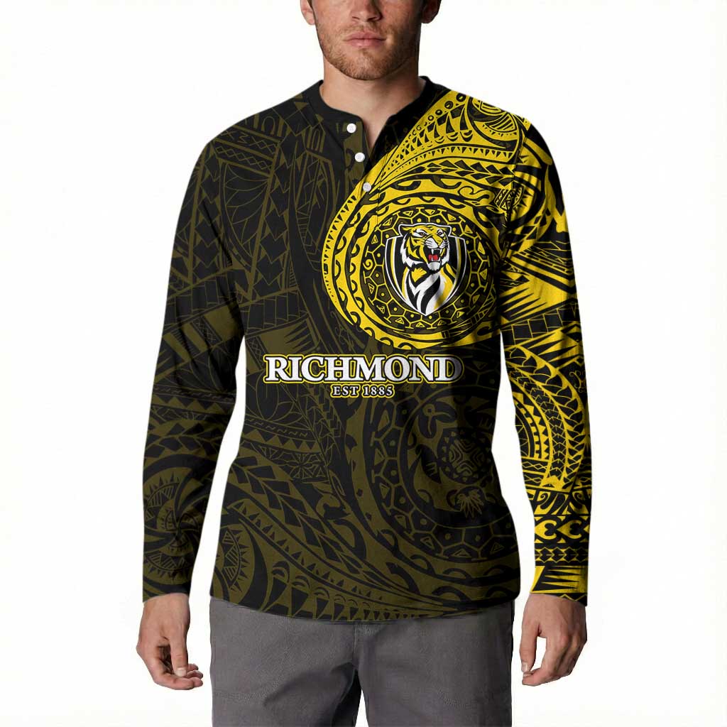 Personalized Richmond Tigers Polynesian Button Sweatshirt Tribal Chest and Sleeve Tattoo Heritage Warrior