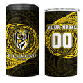 Personalized Richmond Tigers Polynesian 4 in 1 Can Cooler Tumbler Tribal Chest and Sleeve Tattoo Heritage Warrior