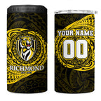 Personalized Richmond Tigers Polynesian 4 in 1 Can Cooler Tumbler Tribal Chest and Sleeve Tattoo Heritage Warrior