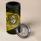 Personalized Richmond Tigers Polynesian 4 in 1 Can Cooler Tumbler Tribal Chest and Sleeve Tattoo Heritage Warrior