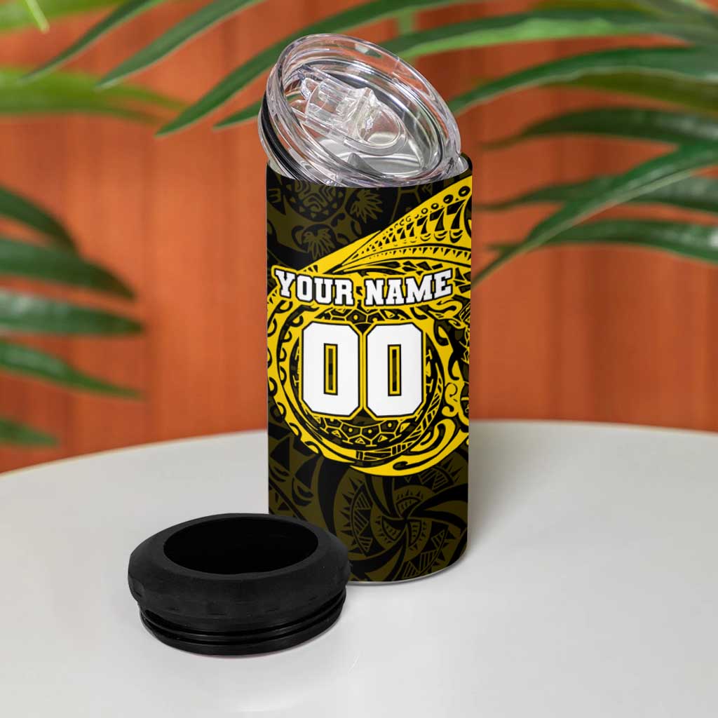 Personalized Richmond Tigers Polynesian 4 in 1 Can Cooler Tumbler Tribal Chest and Sleeve Tattoo Heritage Warrior