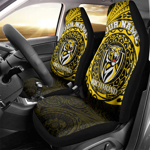 Personalized Richmond Tigers Polynesian Car Seat Cover Tribal Chest and Sleeve Tattoo Heritage Warrior