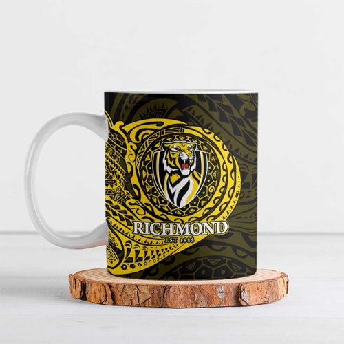 Personalized Richmond Tigers Polynesian Ceramic Mug Tribal Chest and Sleeve Tattoo Heritage Warrior